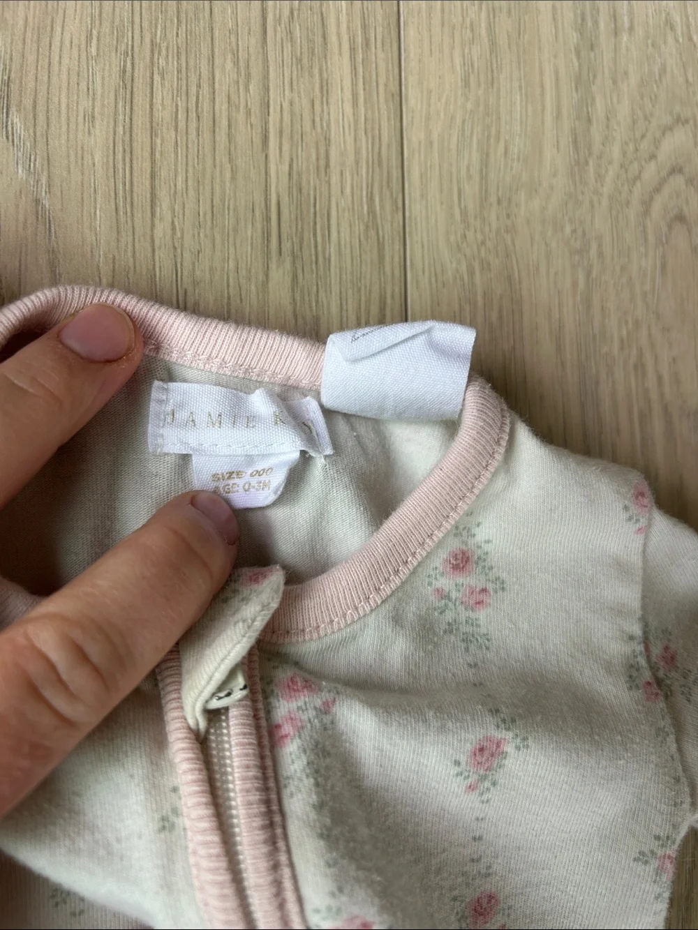 Jamie Kay Cream and Pink Floral Zip-Front Baby One-Piece 0-3